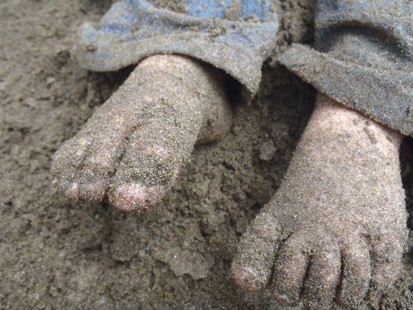 Here, after all, is the real reason we stop at beaches. Look at those happy toes. Most of that sand makes it back into the car with us too.