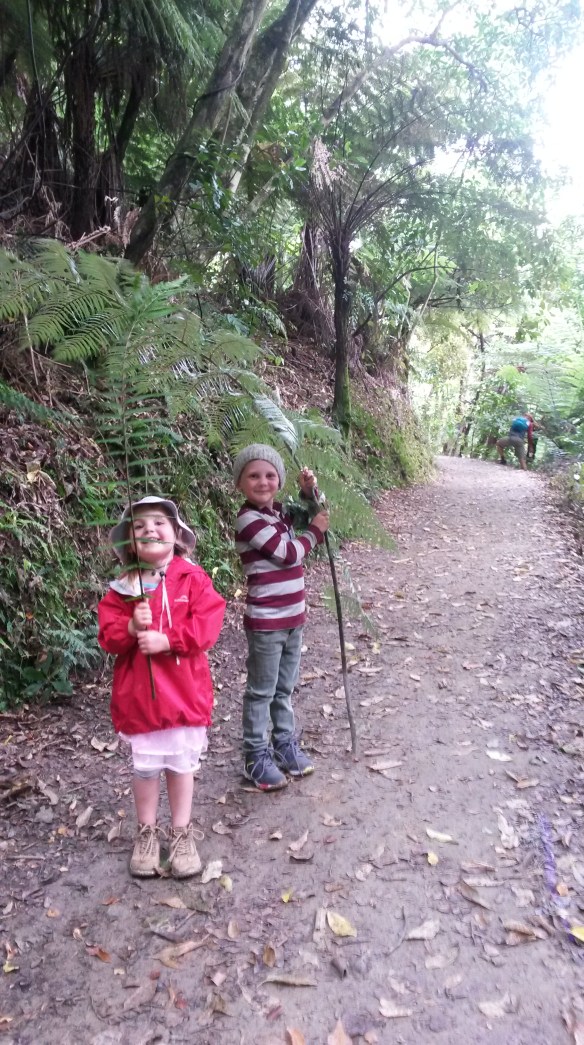 Today, being a drizzly non-beach day, we took the kids on a walk on the Queen Charlotte track. We took Milo on a lot of these walks when he was 3, and we realized that we need to exercise Naomi more, do a little brain washing about hiking being fun and all that. She did the 6 km all on her own in the end, and was proud of her accomplishment. 