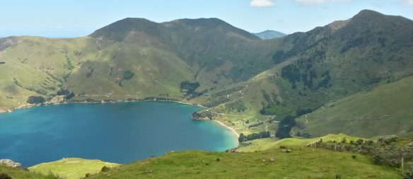 Titorangi Bay is at the end of one of the Marlborough Sounds, at the end of a two hour tortuous twisting road. There is a sandy beach and a farm that lets you camp in a paddock, and a bay with fish. 